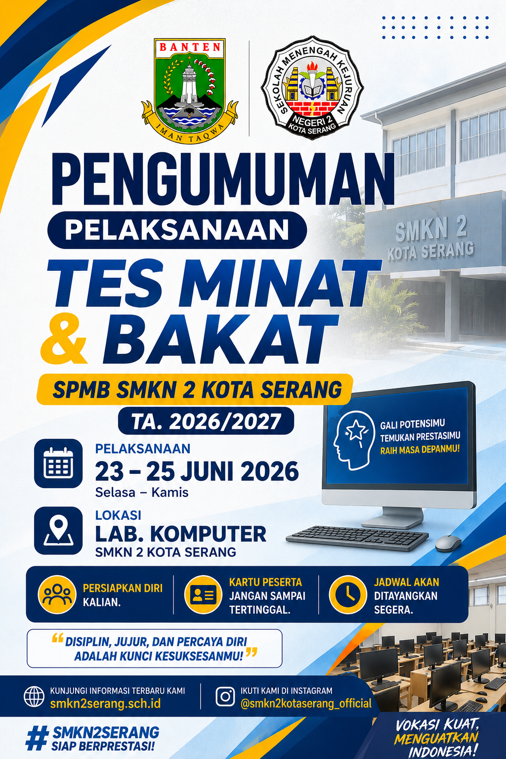 Info Tes Minat dan Bakat SPMB SMKN 2 Kota Serang TA. 2026/2027